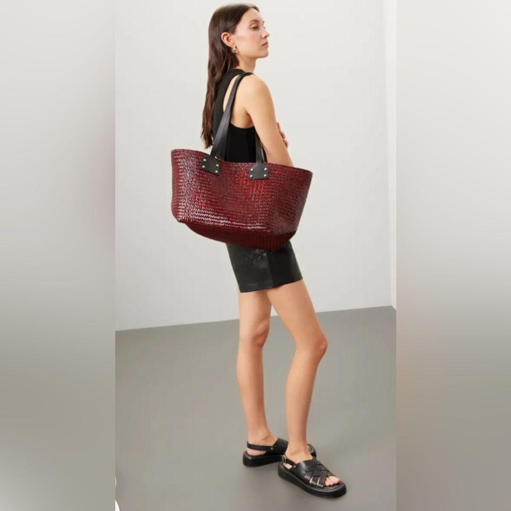 AllSaints Mosley Straw Tote Purse W Attached Clutch Bag